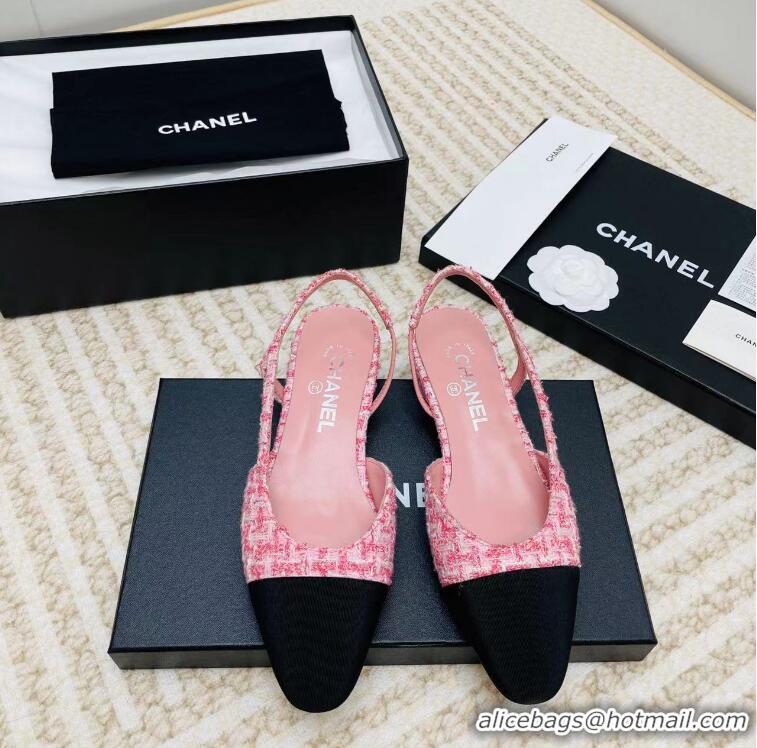 New Arrivals Chanel Tweed & Grosgrain Slingbacks C85203 Pink/Black