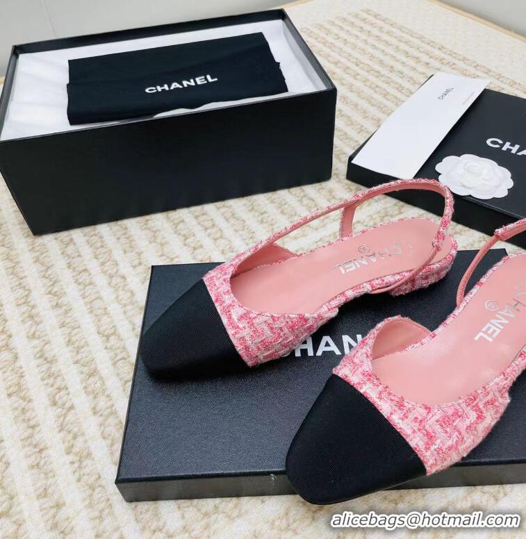 New Arrivals Chanel Tweed & Grosgrain Slingbacks C85203 Pink/Black