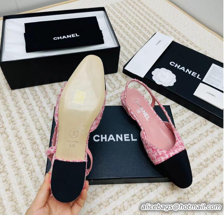 New Arrivals Chanel Tweed & Grosgrain Slingbacks C85203 Pink/Black