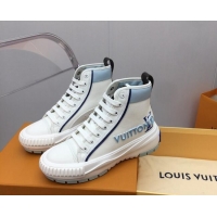 Best Grade Louis Vuitton Lv Squad High-top Sneakers in Printed Canvas Blue 022891