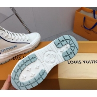 Best Grade Louis Vuitton Lv Squad High-top Sneakers in Printed Canvas Blue 022891