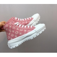 Grade Quality Louis Vuitton Lv Squad High-top Sneakers in Pink Monogram Denim 022893