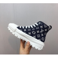 Stylish Louis Vuitton Lv Squad High-top Sneakers in Navy Blue Monogram Denim 022894