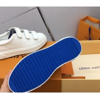 Top Grade Louis Vuitton Time Out Sneaker in Calf Leather with Velcro Straps White/Blue 022898