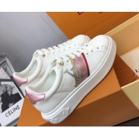 Classic Hot Louis Vuitton Time Out Sneaker in Calf Leather with LV Web White/Pink 022899