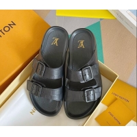 Unique Style Louis Vuitton LV Trainer Flat Slide Sandals in Black Damier Leather 0228101