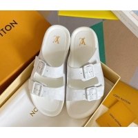 Good Quality Louis Vuitton LV Trainer Flat Slide Sandals in White Damier Leather 228102