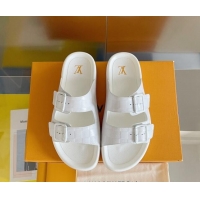 Good Quality Louis Vuitton LV Trainer Flat Slide Sandals in White Damier Leather 228102