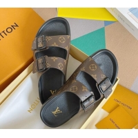 Stylish Louis Vuitton LV Trainer Flat Slide Sandals in Brown Monogram Canvas 0228105