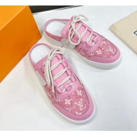 Sophisticated Louis Vuitton Lous Sneakers Open Back in Pink Monogram Denim 0228116