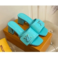 Stylish Louis Vuitton Shake Slide Sandals 5.5cm in Light Blue Patent Leather with LV Twist 030311