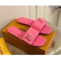 Durable Louis Vuitton Shake Flat Slide Sandals in Pink Patent Leather with LV Twist 030316