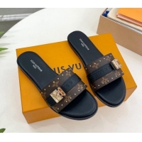 Perfect Louis Vuitton Lock It Flat Slide Sandals in Monogram Canvas Black 0322012