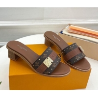 Good Product Louis Vuitton Lock It Heel Slide Sandals 4.5cm in Monogram Canvas Brown 322013