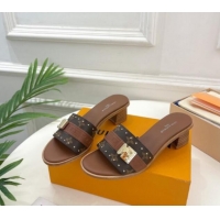 Good Product Louis Vuitton Lock It Heel Slide Sandals 4.5cm in Monogram Canvas Brown 322013