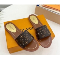 Classic Hot Louis Vuitton Lock It Flat Slide Sandals in Studded Monogram Canvas 0322015