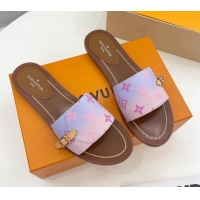 Best Grade Louis Vuitton Gradient Monogram Canvas Flat Slide Sandals with Buckle 322018 Light Purple/Pink