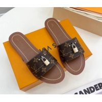 Luxurious Louis Vuitton Monogram Canvas Flat Slide Sandals with Lock 322019