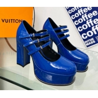 Stylish Louis Vuitton Fame Platform Pump 11.5cm Patent Leather Blue 322026 