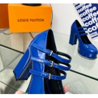 Stylish Louis Vuitton Fame Platform Pump 11.5cm Patent Leather Blue 322026 