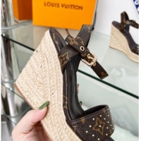 Cheap Price Louis Vuitton Starboard Wedge Sandal 10cm in Studded Monogram Canvas and Leather 322028