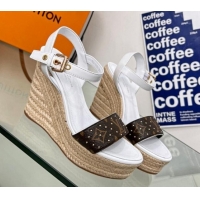 Sophisticated Louis Vuitton Starboard Wedge Sandal 10cm in Studded Monogram Canvas and Leather White 322029