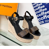 Purchase Louis Vuitton Starboard Wedge Sandal 10cm in Studded Monogram Canvas and Leather Black 322033