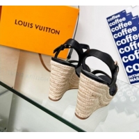 Purchase Louis Vuitton Starboard Wedge Sandal 10cm in Studded Monogram Canvas and Leather Black 322033