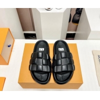 Popular Style Louis Vuitton Waterfront Flat Slide Sandals in Maxi Damier Rubber Black 322038