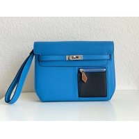 Reasonable Price Hermes Kelly Epsom Leather Depeches Canonical HE8740 Blue