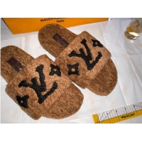 Discount Louis Vuitton Top Quality Fur Flat Slide Sandals LV8071 Brown