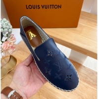 Grade Quality Louis Vuitton Bidart Grained Leather Espadrilles with Monogram Embroidery Navy Blue 329077