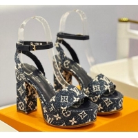 Good Product Louis Vuitton Fame Heel Platform Sandal 11.5cm in Dark Blue Monogram Denim 329079