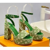 Cheap Price Louis Vuitton Fame Heel Platform Sandal 11.5cm in Green Monogram Denim 0329082