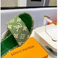 Cheap Price Louis Vuitton Fame Heel Platform Sandal 11.5cm in Green Monogram Denim 0329082