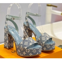 Shop Duplicate Louis Vuitton Fame Heel Platform Sandal 11.5cm in Light Blue Monogram Denim 0329083