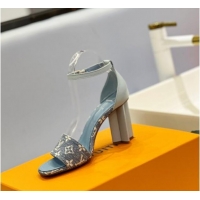 Good Looking Louis Vuitton Silhouette Sandal 8cm in Leather and Monogram Denim Light Blue 329093