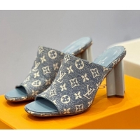 Classic Hot Louis Vuitton Silhouette Slide Sandals 8cm in Leather and Monogram Denim Light Blue 329096