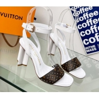 Grade Quality Louis Vuitton Silhouette Sandals 8cm in Optic White Leather and Studded Monogram Canvas 329097