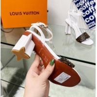 Grade Quality Louis Vuitton Silhouette Sandals 8cm in Optic White Leather and Studded Monogram Canvas 329097