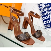 Sumptuous Louis Vuitton Silhouette Sandals 8cm in Brown Leather and Studded Monogram Canvas 329098