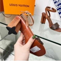 Sumptuous Louis Vuitton Silhouette Sandals 8cm in Brown Leather and Studded Monogram Canvas 329098