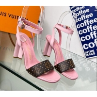 Popular Style Louis Vuitton Silhouette Sandals 8cm in Pink Leather and Studded Monogram Canvas 329099