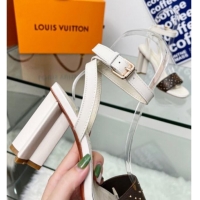 Low Price Louis Vuitton Silhouette Sandals 8cm in Cream White Leather and Studded Monogram Canvas 329101