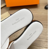 Best Grade Louis Vuitton Grained Leather Flat Slide Sandals with Buckle White 0329103