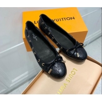 Shop Duplicate Louis Vuitton Monogram Leather Ballerinas with Bow Black 0407121