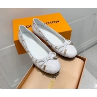 Grade Quality Louis Vuitton Monogram Leather Ballerinas with Bow White 0407122