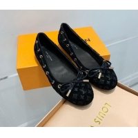 Good Looking Louis Vuitton Monogram Denim Ballerinas with Bow Black 407124 