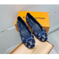 Most Popular Louis Vuitton Monogram Denim Ballerinas with Bow Dark Blue 407125