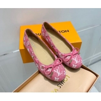 Hot Style Louis Vuitton Monogram Denim Ballerinas with Bow Light Pink 407126